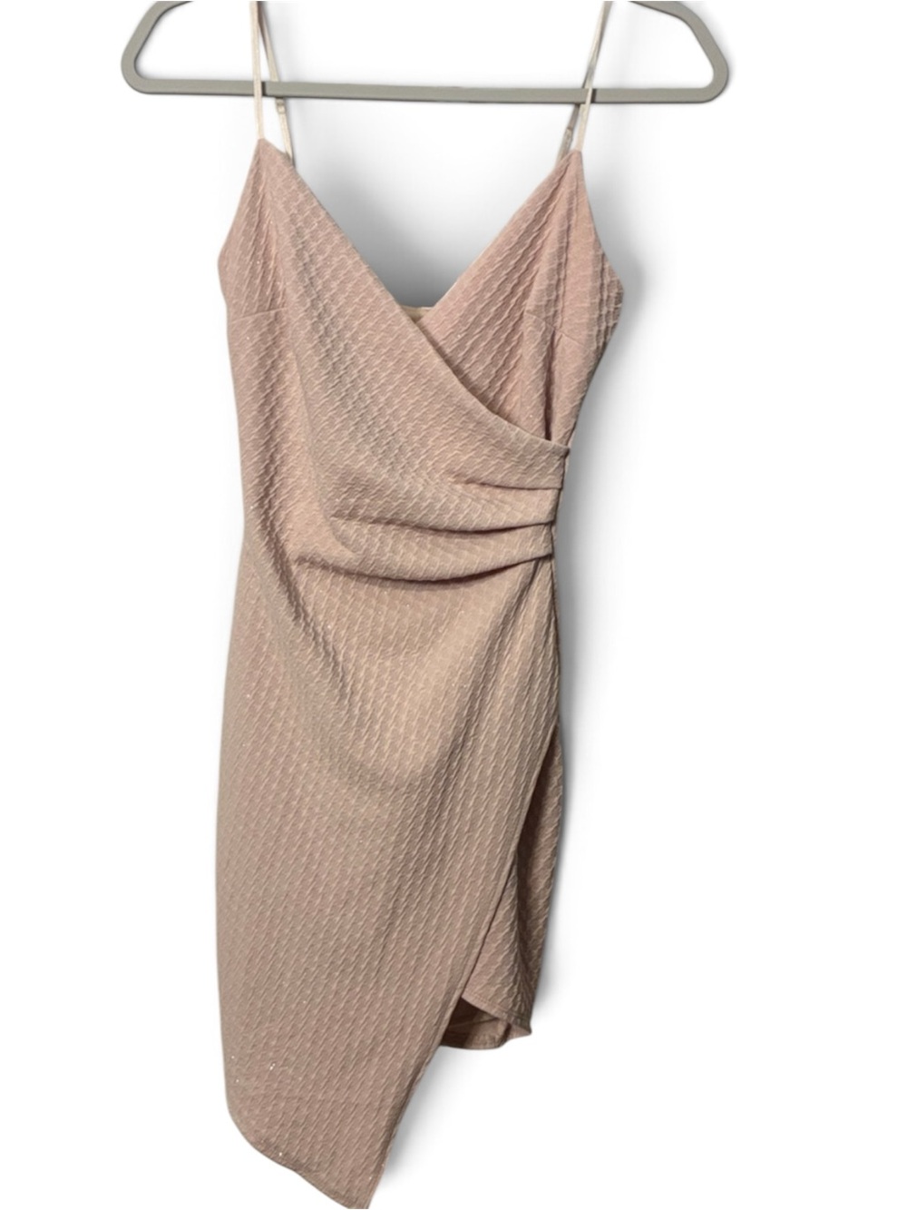 Honey&Rosie Blush Pink Glitter Asymmetrical Wrap Mini Dress Bodycon Ruched Small